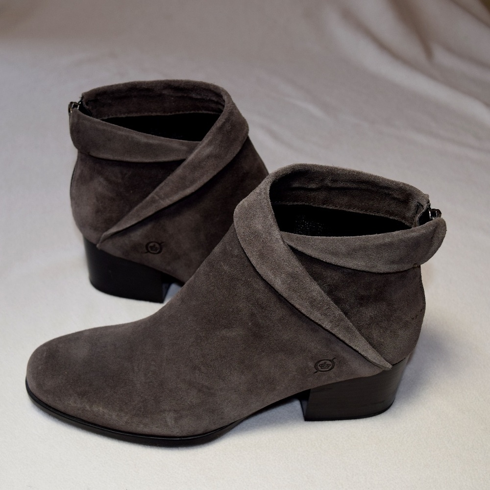 BORN Grey Leather Suede Booties. Size 8.5. New without tags
